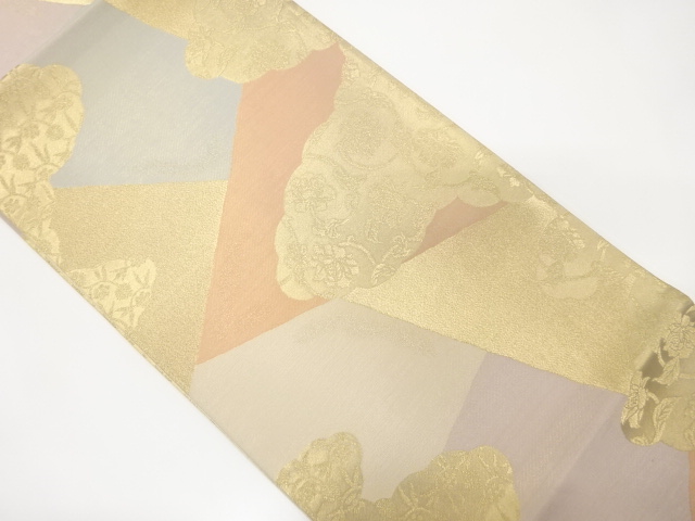 アンティーク　切りばめ風雲取りに唐花模様織り出し袋帯(着用可)